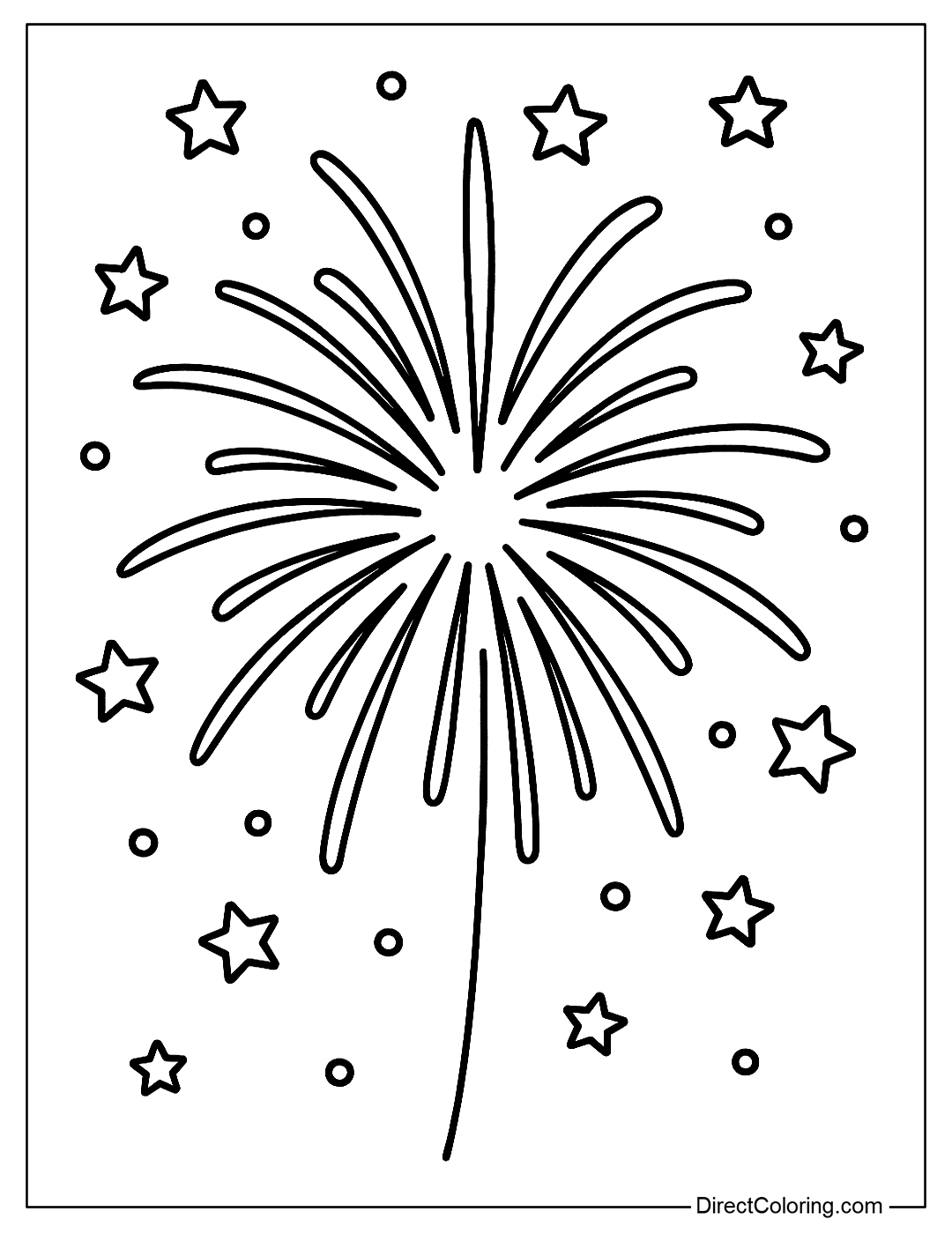 A simple fireworks coloring page exploding in the starry sky, symbolizing the National Day.